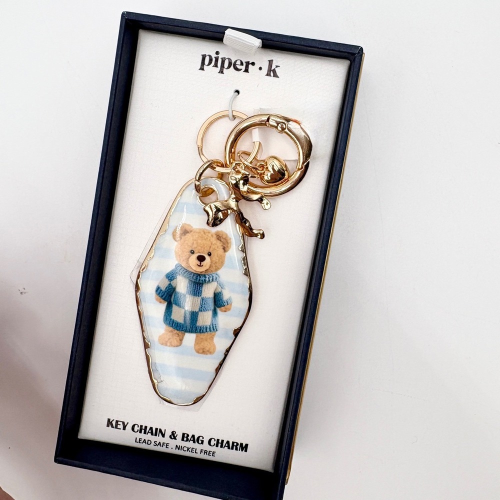Piper K Teddy Bear Bag Charm Key Chain Gold Tone Cute Holiday Gift - Picture 3 of 3